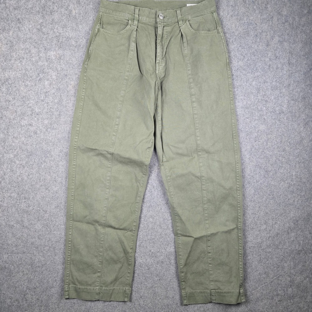 AYR The Recess Pants Womens 28 Green Pleated Front Straight Leg Utility Workwear